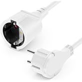 deleyCON 2 m Power Extension Cable with Flat Plug Contact Protection Line Power Extension 3680W Home Office Multimedia White