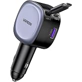 UGREEN 75W Retractable USB C Car Charger PD QC 3.0 PPS 45W Fast Charging | Car Charger USB C 3 Ports Charger Cigarette Lighte