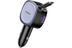 UGREEN 75W Cargador Coche Retráctil Carga Rápida, Car Charger USB C PD 3.0 QC 3.0 con Cable Retractil, Compatible con iPhone 17 Pro MAX Air/iPhone 16/15/14, Galaxy S25/24, Pixel10/9, MacBook, iPad