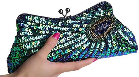 UK Seller Peacock Beaded evening clutch wedding prom bridal bag purse Despatch Same Working Day as Order before 2pm (Peacock Blue)