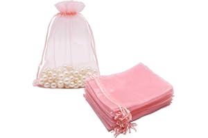 HRX Package 100pcs Large Organza Bags Blush Pink, 17x23 cm Mesh Gift Bags Drawstring Jewelry Pouches for Christmas Wedding Baby Shower Party