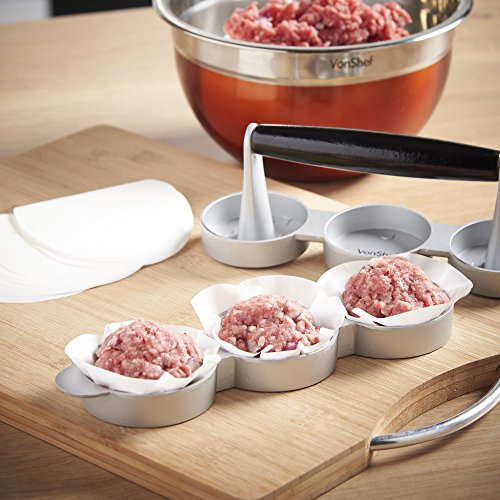 VonShef Presse um 3 hausgemachte Mini-Hamburger oder Beefburger zur selben Zeit herzustellen. Inklusive 120 gratis Wachsscheiben - 3