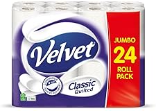 Velvet Classic Quilted Toilet Tissue 24 Rolls - Luxuriously Soft, Strong and Absorbent Toilet Roll - Jumbo Bulk Pack 24 Rolls
