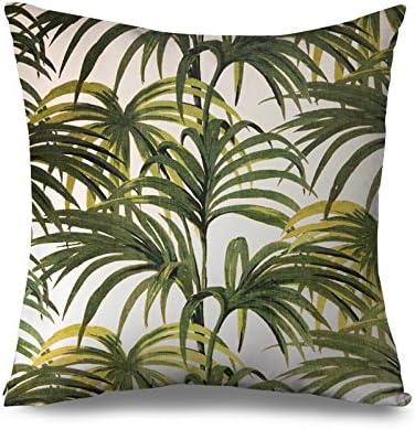 Green Pillow Sham for Sofa Tropical Swaying Palm Tree Decorative Pillow Cover Square Canvas Accent Leaves Pillow Case for Kids 18 x 18 Inch Pillow Protector Cushion Cover Case