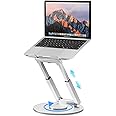 Laptop Stand,Aluminum Laptop Stand for Desk Ergonomic Sitting/Standing Laptop Riser with 360° Rotating Base,Foldable Laptop Holder Adjustable Height Up To 18.9" for 11-17.3 inch Laptop (Silver)