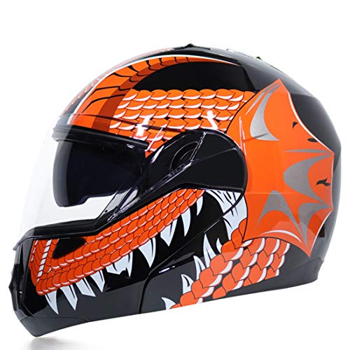 Mr·J Casque Moto Casque Enduro Casque Cross Casque Casque Intégral Scooter Casque Scooter Casque Hommes Femmes Visage Complet Hiver Off Casques Route avec Visière,Orange,M