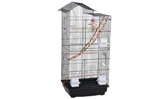 Abician Cage à Oiseaux en Métal pour Oiseaux Cage à Perruche de Multiples Jouets Perchoirs Plateau Coulissant 2 Grandes Portes 4 Mangeoires Noir