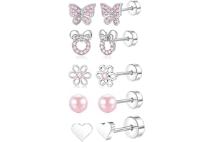 XFSRG Pendientes Niña Plata Hipoalergénicos con Diseño de Mariposa Flor y Corazón para Ocasiones Especiales