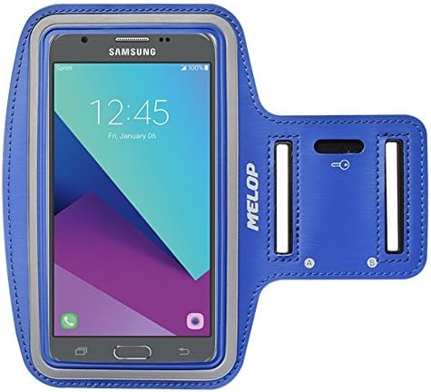 MELOP Armband for Samsung Galaxy J3 J5 J3V A3 A5 S3 S4 S5 S6 S7 S8 Sweatproof Soft Sports Arm band with Key Holder Card Cash Pocket - Blue