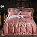 Produktbild LMXJB 60S Satin Baumwolle Handstickerei Bettwäsche Set 4Pcs Königin König Winter Bettbezug-Set Bettdecke Flaches Blatt und 2 Kissen Shams Kissenbezug Europäischer Stil Bettwäsche Set,Inulin,King