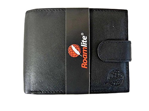 Preisvergleich Produktbild Herren Designer Geldbörse Aus Schwarz Weichem Echtleder - MIT 9 Kreditkartenfächer Münzfach 2 Foto-Fenster 2 Fächer für Notizen – 11cm x 9cm x 3cm - Roamlite (RL446K)