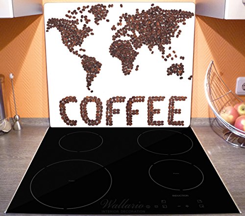 Wallario Herdabdeckplatte / Spitzschutz aus Glas, 1-teilig, 60x52cm, für Ceran- und Induktionsherde, Weltkarte mit Schriftzug aus Kaffeebohnen - 3