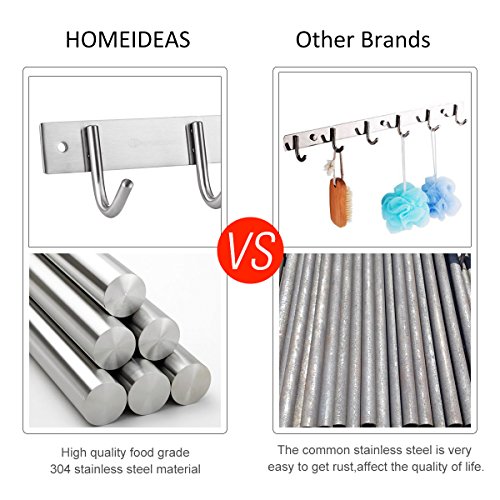 HOMEIDEAS Mantel und Kleiderhaken Rack/Schiene mit 4 Flared Tri Haken, Wandmontage Entryway Lagerung für Kleider,Handtuch,Hüte,Schals 28 cm Länge,gebürstet SUS304 Edelstahl - 4
