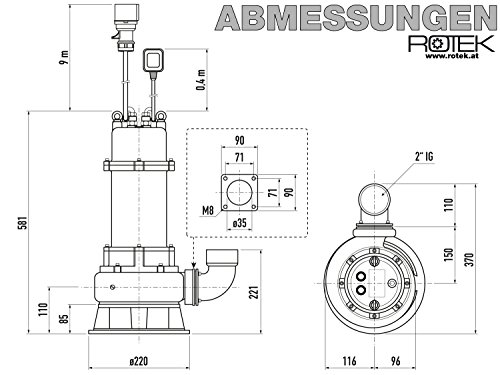 Rotek 1,5kW / 400V elektrische Schmutzwasser Tauchpumpe mit Schredderwerk (Häcksler) und Stahlgehäuse - 3