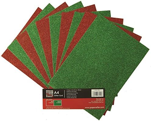 Papercellar A4 Glitter Card, Pack of 10, Red/ Green