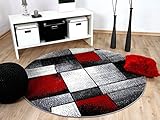 Designer Teppich Brilliant Rot Grau Fantasy Rund in 3 Größen