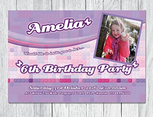 10x Personalised Children's Party Invites with Envelopes. Lego Friends Theme