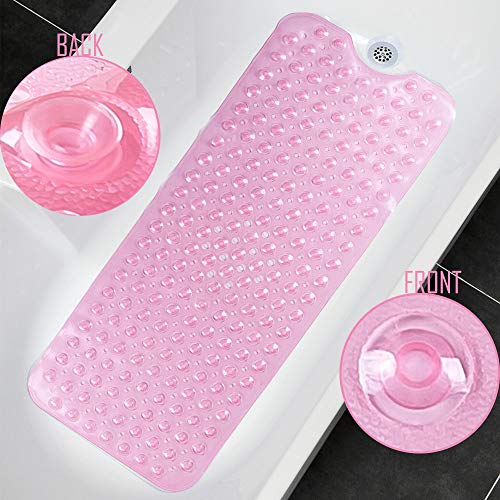 HmiL-U Tapis de Bain antidérapant | 30% Extra Long | Tapis de Bain | Tapis de Bain | Tapis de Bain | Tapis de Douche avec 200 ventouses, 40,5 x 101 cm (Rose Transparent)