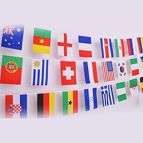 G2PLUS Banderole de 50 m avec 200 différents drapeaux nationaux, 14 x 21 cm, parfait pour les fans de football ou de rugby, 50 National Flags