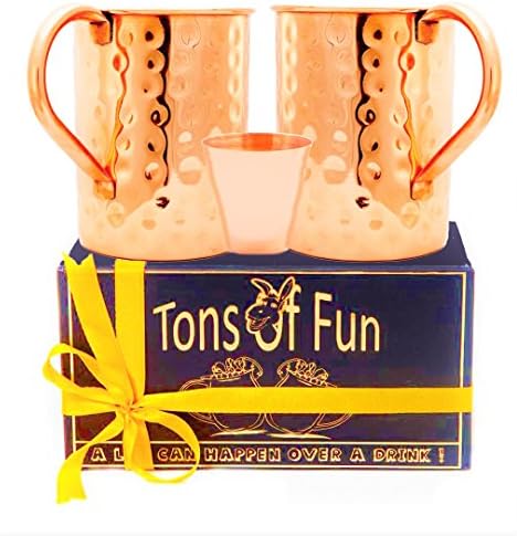Limited period Promotion Launch: Solid Copper Moscow Mule Mugs (No Nickel Interior) Highest Quality Mugs with 1 X Pure Copper Shot Glass- Each Mug weighs over 1/2 pound - 5 x Recipe Cards included