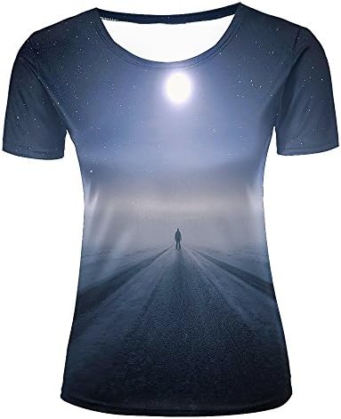 LizzieYun Unisex 3D Graphic T-Shirt Printed Standing Alone Moon Graphic Fashion Couple Tees M