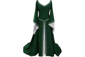 ANYUA Disfraz Medieval para Mujer Vestido Manga Larga Bordado Renacentista Cosplay