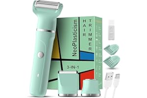 RAXMETRY Bikini Trimmer Women - 3 in 1 Painless Lady Shavers for Women for Silk Skin,Rechargeable Electric Shaver for Bikinis Legs Pubic Hair,Replaceable Ceramic Blade,IPX7 Waterproof Easy Cleaning,Green