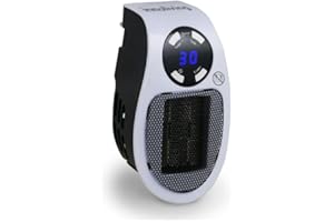 Innoliving Stufetta da Presa INN-583, Termoventilatore da Muro 500W, fino a 32°, con Timer 1-12 Ore, Autospegnimento e Protezione da Surriscaldamento Integrata, Si Attacca Direttamente alla Presa