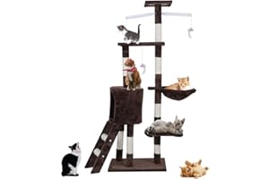 ICOCO Cat Scratching Post 143 cm Cat Tree,Cat Bed Cat Tower Frame with Ladder,Cat Post Cat House Cat Scratcher Posts with Bed,Pet Activity Furniture Play House for Indoor Cats(Brown)