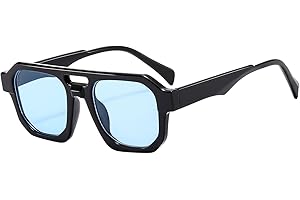 LJCZKA Occhiali da Sole Doppio Ponte Retrò per Donna Uomo,Classico anni '70 Montatura Piatta Quadrati Pilota Stile UV400 Protezione