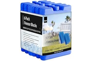 KEPLIN Freezer Ice Blocks (6 Pack) – Reusable Ice Packs for Cooler Bags, Lunch Boxes, Travel, Picnic & Camping – Long La