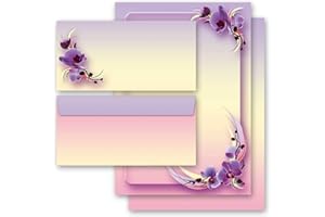 20-pc. Complete Set Flowers & Petals, Orchid Blossoms 10 Sheets of Stationery Paper + 10 Matching envelopes DIN Long windowless | Paper-Media