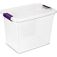 Sterilite 17631706 27 Quart/26 Liter Clearview Latch Box, Clear with Sweet Plum Latches, 6-Pack