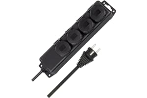 Brennenstuhl Steckdosenverteiler IP44 4-Fach (Steckdosenleiste für den Baustelleneinsatz und den ständigen Einsatz im Freien, 2m Kabel) schwarz