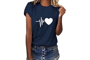 Tuopuda T-shirt damski na lato, okrągły dekolt, z krótkim rękawem, z nadrukiem, wygodna bawełna, tunika, top, smukła koszula na wiosnę, lato i jesień