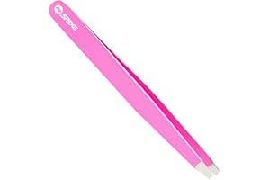 5RIDGE Tweezers for Eyebrows – Stainless Steel Slanted Eyebrow Tweezer - Precision Removal of Facial Hair, Ingrown Hair and Splinter - Professional Blackhead and Tick Remover for Men and Women (Pink)