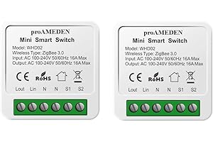 proAMEDEN Interruptor inteligente ZigBee 3.0 de 16A, MINI Smart Switch Wifi, Módulo interruptor, Compatible con Alexa y Google Home Assistant .(ZigBee, 2/un)