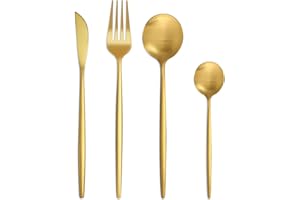 Bestdin Set di posate per 6 persone, 24 pezzi, posate oro opaco, set di posate con coltello, forchetta, cucchiaio, posate in acciaio inox di alta qualità, lavabili in lavastoviglie.