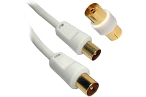 1.5m WHITE Coaxial TV/AV Aerial Cable Male to Male and Coupler From Different Lengths 0.5m/1m/1.8m/2m/3m/5m/10m/20m/30m/40m/50m - By Guilty Gadgets