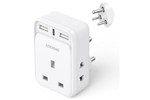 AODENG UK to India Plug Adapter with 3 USB Ports 32W USB C Fast Travel Charger, Adaptor Plug for India, Pakistan, Sri Lanka, Yemen (Type D)