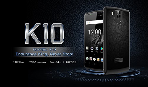 OUKITEL K10 - 6,0 Zoll FHD + (18: 9 alle Bildschirm) Android 4G Smartphone, 11000mAh Akku & 5V / 5A Schnellladung, Octa Core 2.0GHz 6GB + 64GB, Quad-Kamera, Gesichtserkennung - Schwarz