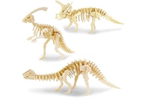 Georgie Porgy Kids Toys Construction Woodcraft Kits Wooden Model Puzzle Kits Age 5 Pack of 3 Jigsaw (Parasaurolophus Apatosaurus Triceratops)