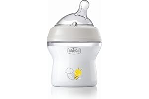 Chicco Natural Feeling Biberon Anticolica 0 Mesi + da 150 ml, Biberon con Tettarella in Silicone Morbida e Flessibile, Adatto per Allattamento Misto, Flusso Lento, Colore Neutro