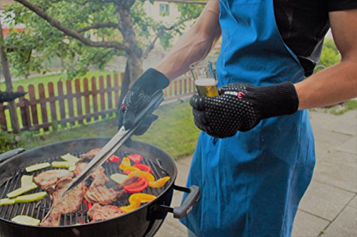 Designer Edel Grillhandschuhe, Ofenhandschuhe, 30 cm lang, mit EN407 Zertifikat, Premium Qualität, bis 350°C, 1 Paar Fingerhandschuhe, verwendbar als Topfhandschuhe, Schutzhandschuhe. - 3