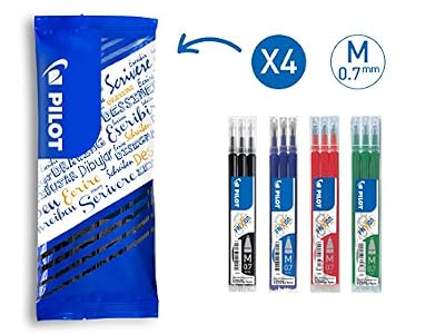 Pilot - Lot de 4 sets de 3 Recharges FriXion Ball - Noir, Bleu, Rouge, Vert - Pointe Moyenne