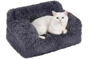 Avont Cat Couch Sofa Bed, High Supportive Foam with Soft Fluffy Machine-Washable Plush Cover and Non-Slip Bottom for Indoor Small Dog Puppy Pet kitty -Darkgrey