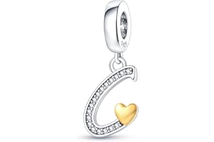 HappyStar Charm Bead A-Z Pendente Ciondolo con Lettera Dell'alfabeto in Argento Sterling 925 con 5A Zirconia， Compatibile con Pandora Bracciale e Europei Bracciale Collane da Donna