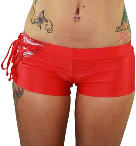 Juicee Peach One Side Tie Dance Shorts (X-Large, Red/Silver Sparkle)