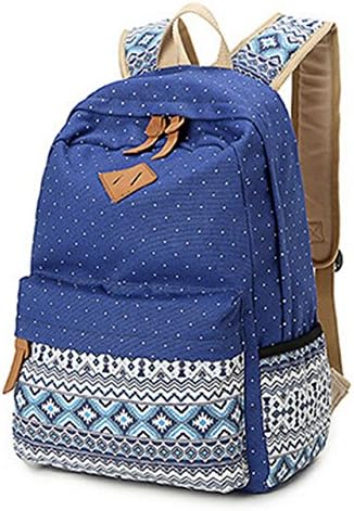 Womens/ Teenage Girls Dot Printing Rucksack Canvas Casual Daypack Geometric/ Stripe Pattern School Bag for 14"-15" Laptop PC A4 Magazine iPad 3/4/Air (Navy Blue (Geometric Pattern))