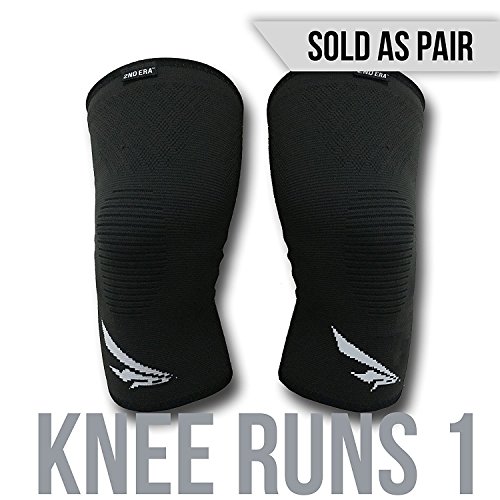 2nd Era Knee Runs 1 - Best Compression Knee Support Sleeves Brace Wraps - For Professional Elite Athletes: Running, Jogging, Bodybuilding, and Weight Lifting - Sold as Pair (Black, Medium)